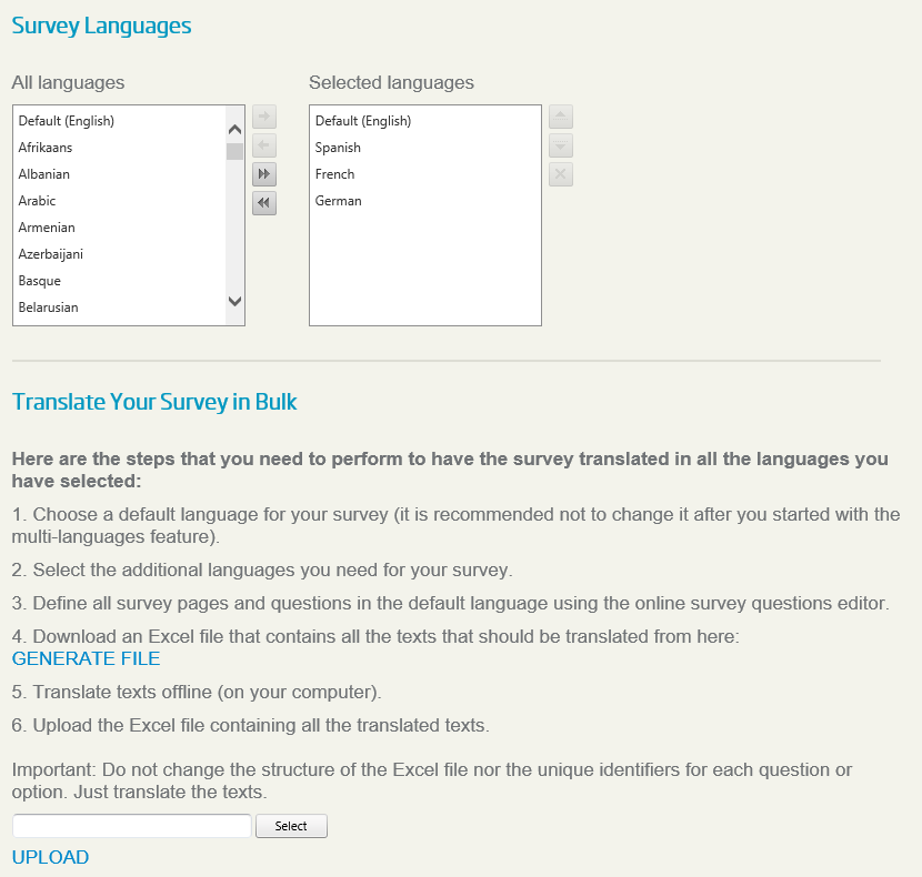 Multi language surveys bulk translations