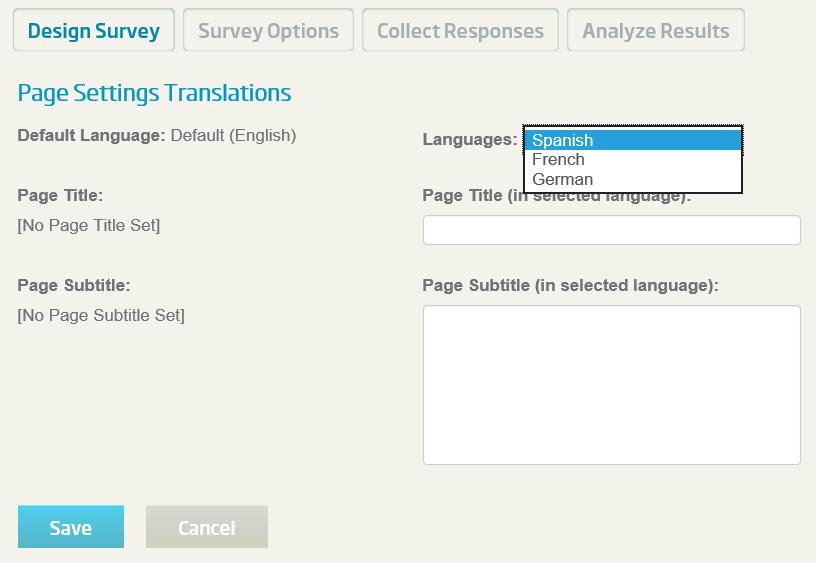 Multi language survey page translations