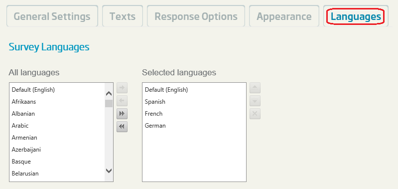 Multi language survey options