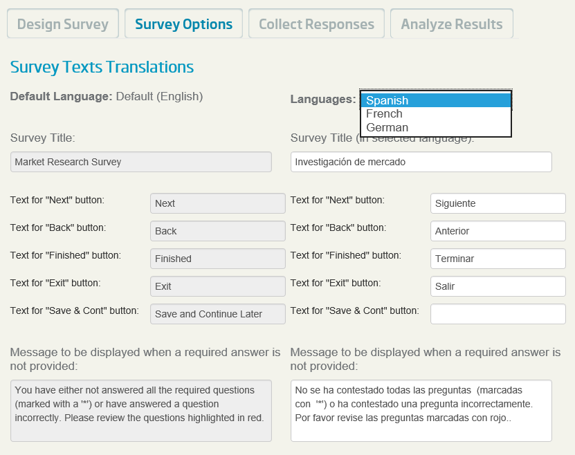 Multi language survey translations