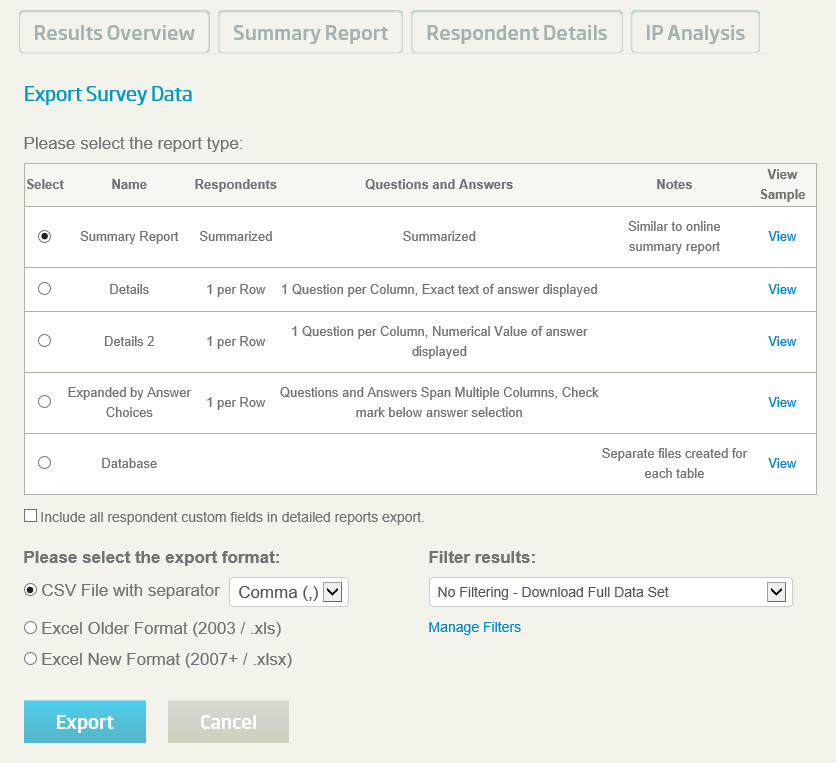 online survey data export