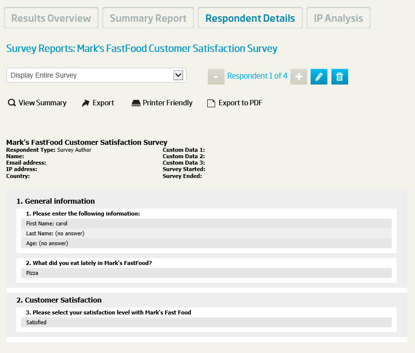 online survey reporting