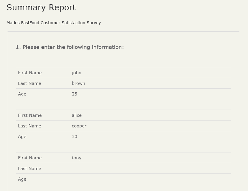 survey report details